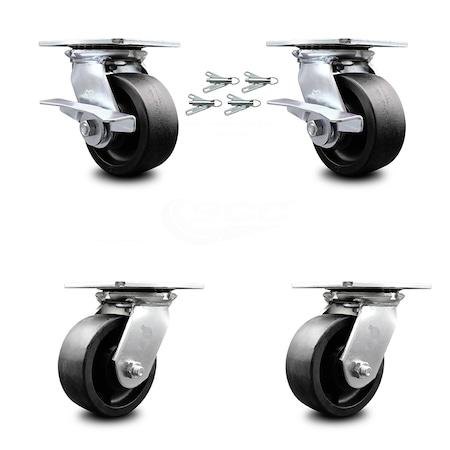 5 Inch Glass Filled Nylon Caster Set With Ball Bearing 4 Swivel Lock And 2 Brake